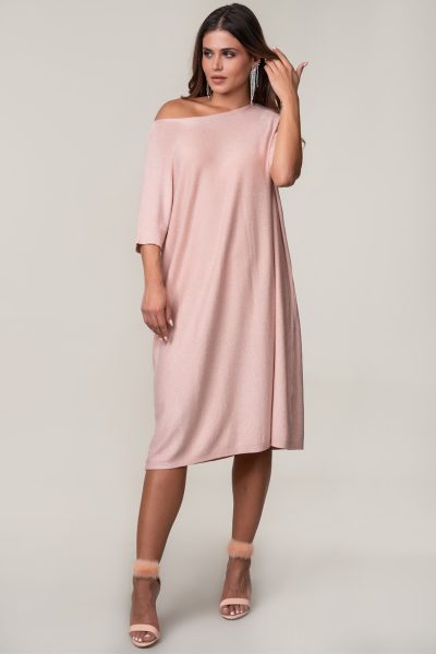 Φόρεμα πλεκτό Lurex ροζ