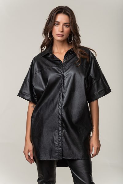 Πουκάμισο oversized από eco leather μαύρο