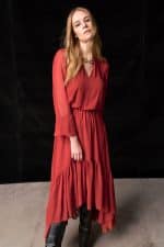Φόρεμα ασύμμετρο με βολάν κόκκινο