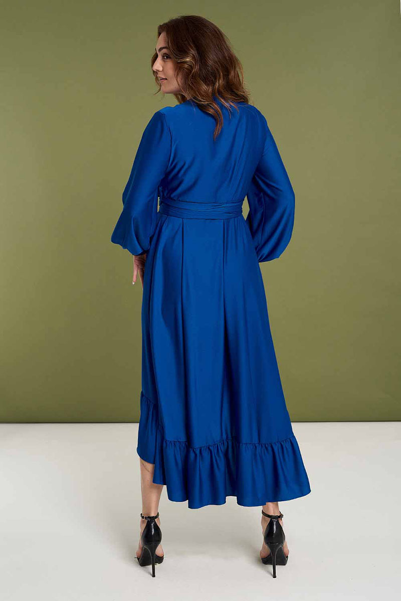Φόρεμα κρουαζέ plus size με σατινέ υφή μπλε