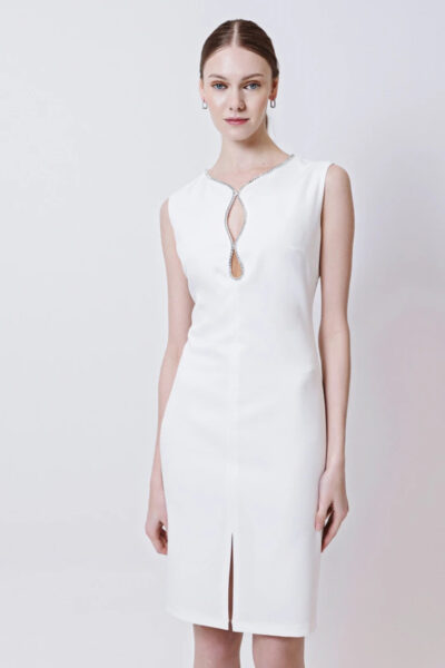 Αμάνικο Φόρεμα κρεπ με στρας λευκό